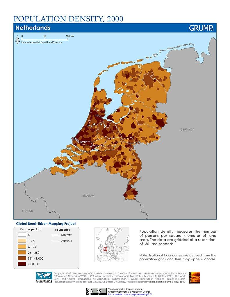 Holland befolkning kort Holland befolkningstæthed kort (det Vestlige