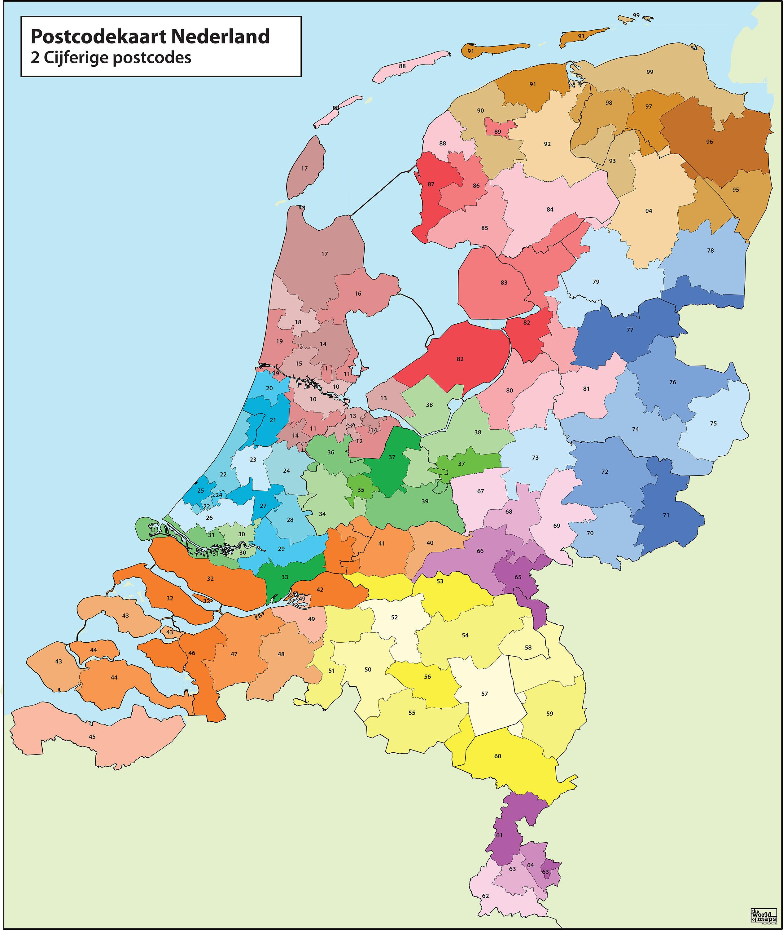 Kort Over Norge Med Postnumre Holland postnummer kort   Kort over Holland postnummer (Western  Kort Over Norge Med Postnumre