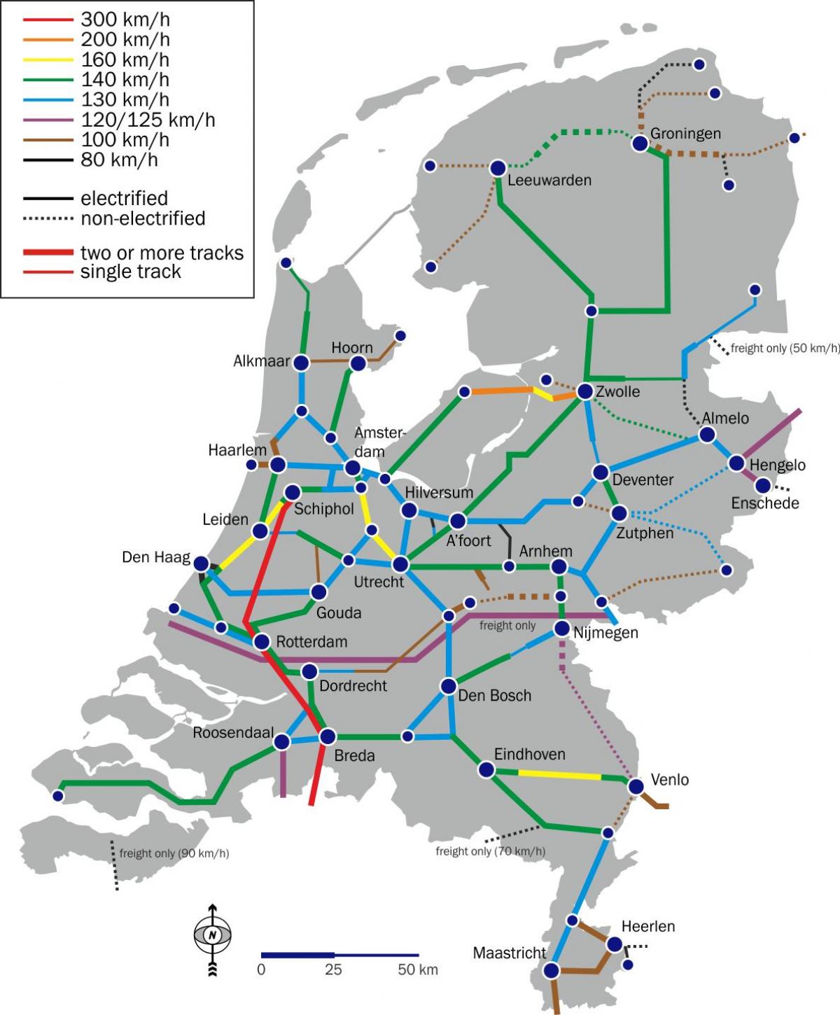 Kort Over Jernbaner I Europa Jernbane kort Holland   Rail kort over Holland (i vesteuropa   Europa) Kort Over Jernbaner I Europa